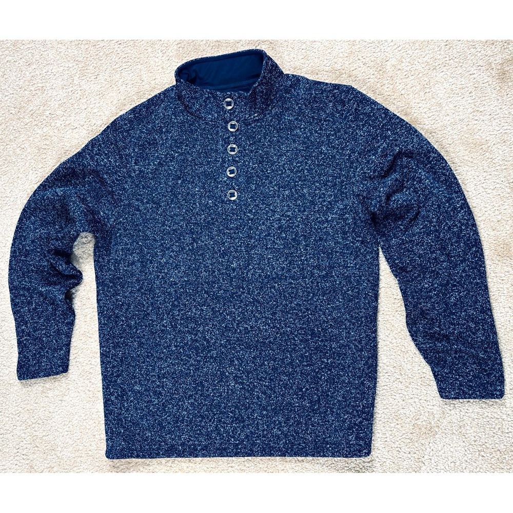 RedHead Mens L Blue Heathered Tight Knit Mock Neck Henley Button Pullover 74747